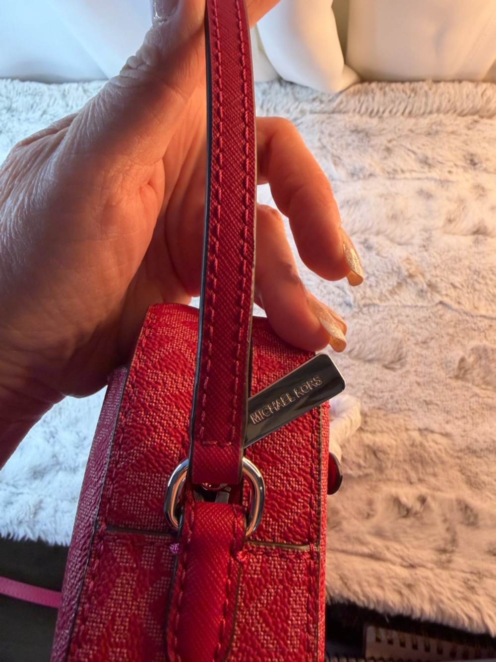Michael Kors Pink-Red Signature Crossbody Bag - Picture 11 of 16